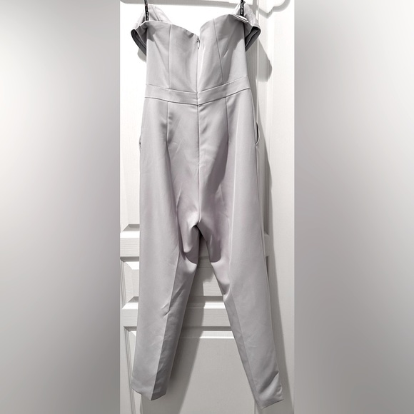 Lavish Alice Pleated Cowl Bandeau Strapless Jumpsuit in Blue Grey - Picture 6 of 11